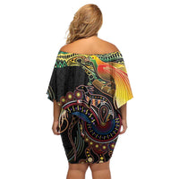 Papua New Guinea and Australia Together Family Matching Off Shoulder Short Dress and Hawaiian Shirt Bird of Paradise and Kangaroo Melanesian Aboriginal Motifs LT03 - Polynesian Pride