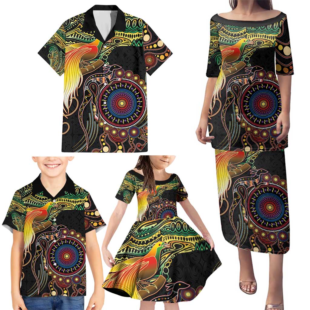 Papua New Guinea and Australia Together Family Matching Puletasi and Hawaiian Shirt Bird of Paradise and Kangaroo Melanesian Aboriginal Motifs LT03 - Polynesian Pride