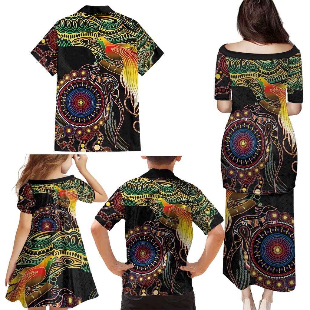 Papua New Guinea and Australia Together Family Matching Puletasi and Hawaiian Shirt Bird of Paradise and Kangaroo Melanesian Aboriginal Motifs LT03 - Polynesian Pride