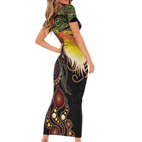 Papua New Guinea and Australia Together Family Matching Short Sleeve Bodycon Dress and Hawaiian Shirt Bird of Paradise and Kangaroo Melanesian Aboriginal Motifs LT03 - Polynesian Pride