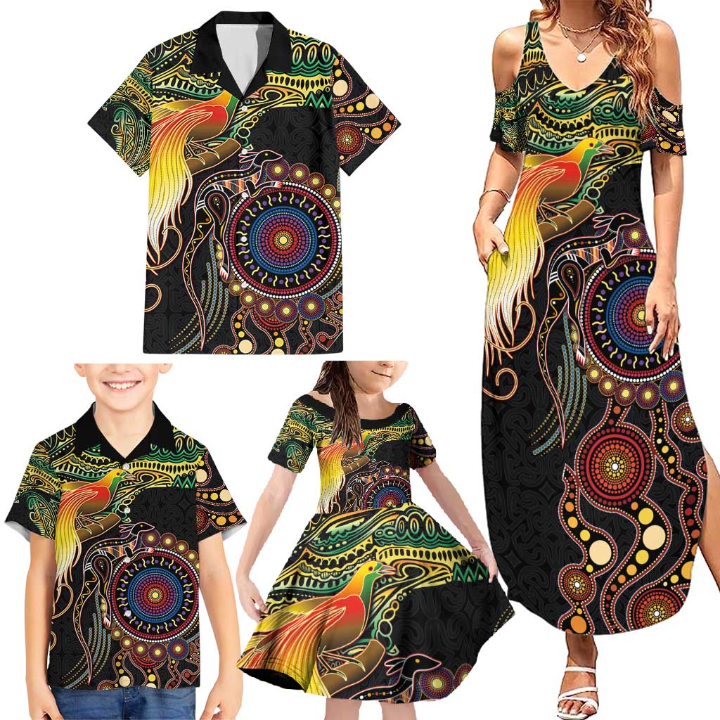 Papua New Guinea and Australia Together Family Matching Summer Maxi Dress and Hawaiian Shirt Bird of Paradise and Kangaroo Melanesian Aboriginal Motifs LT03 - Polynesian Pride