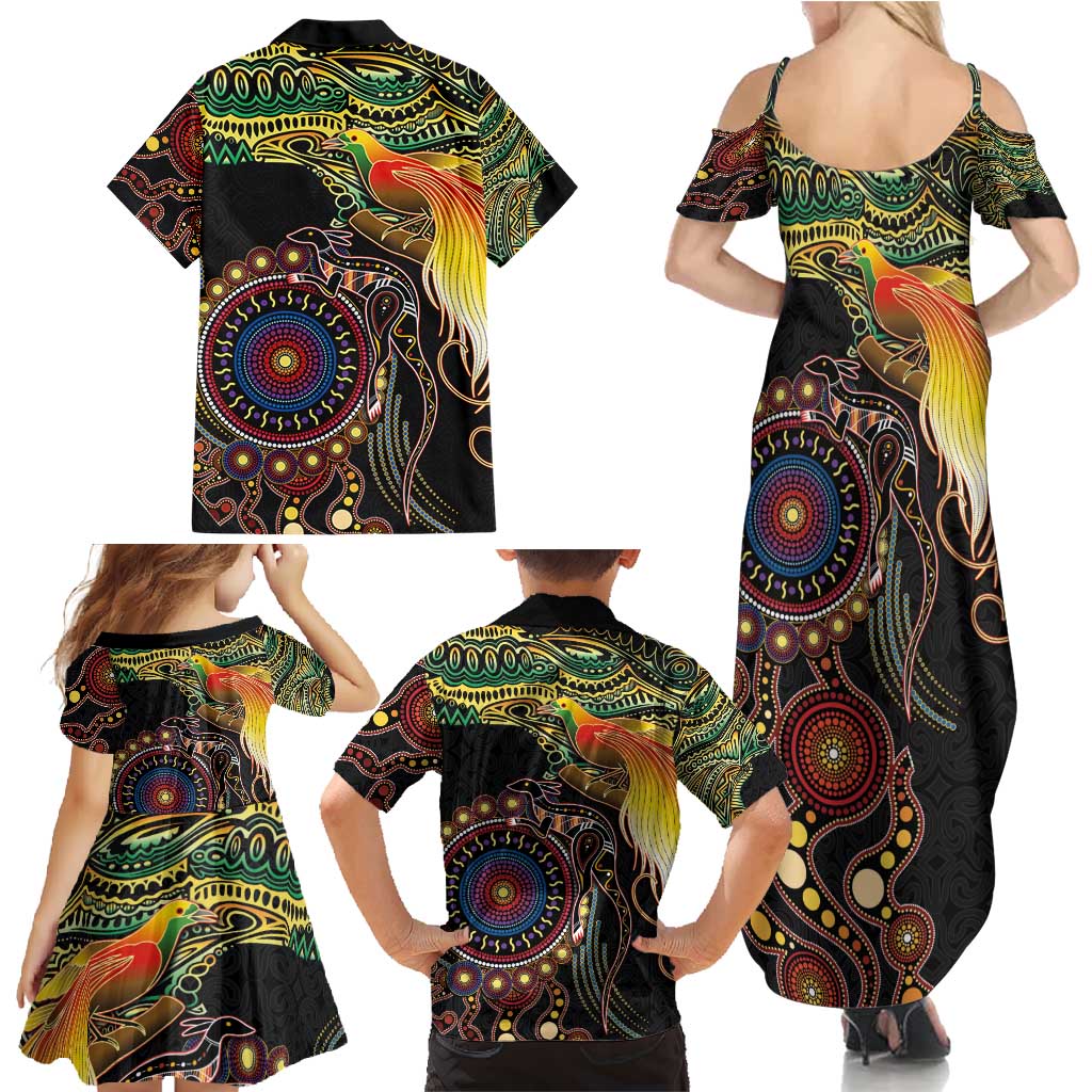 Papua New Guinea and Australia Together Family Matching Summer Maxi Dress and Hawaiian Shirt Bird of Paradise and Kangaroo Melanesian Aboriginal Motifs LT03 - Polynesian Pride