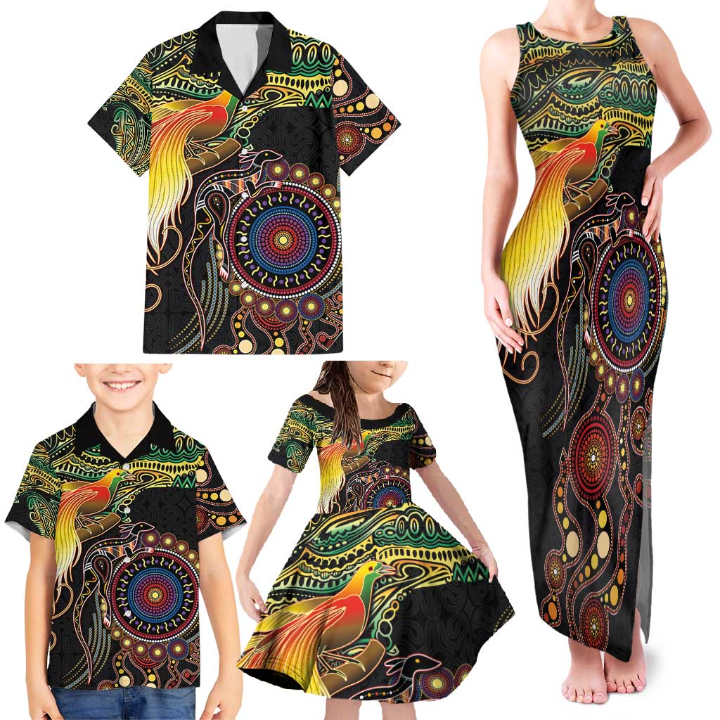 Papua New Guinea and Australia Together Family Matching Tank Maxi Dress and Hawaiian Shirt Bird of Paradise and Kangaroo Melanesian Aboriginal Motifs LT03 - Polynesian Pride