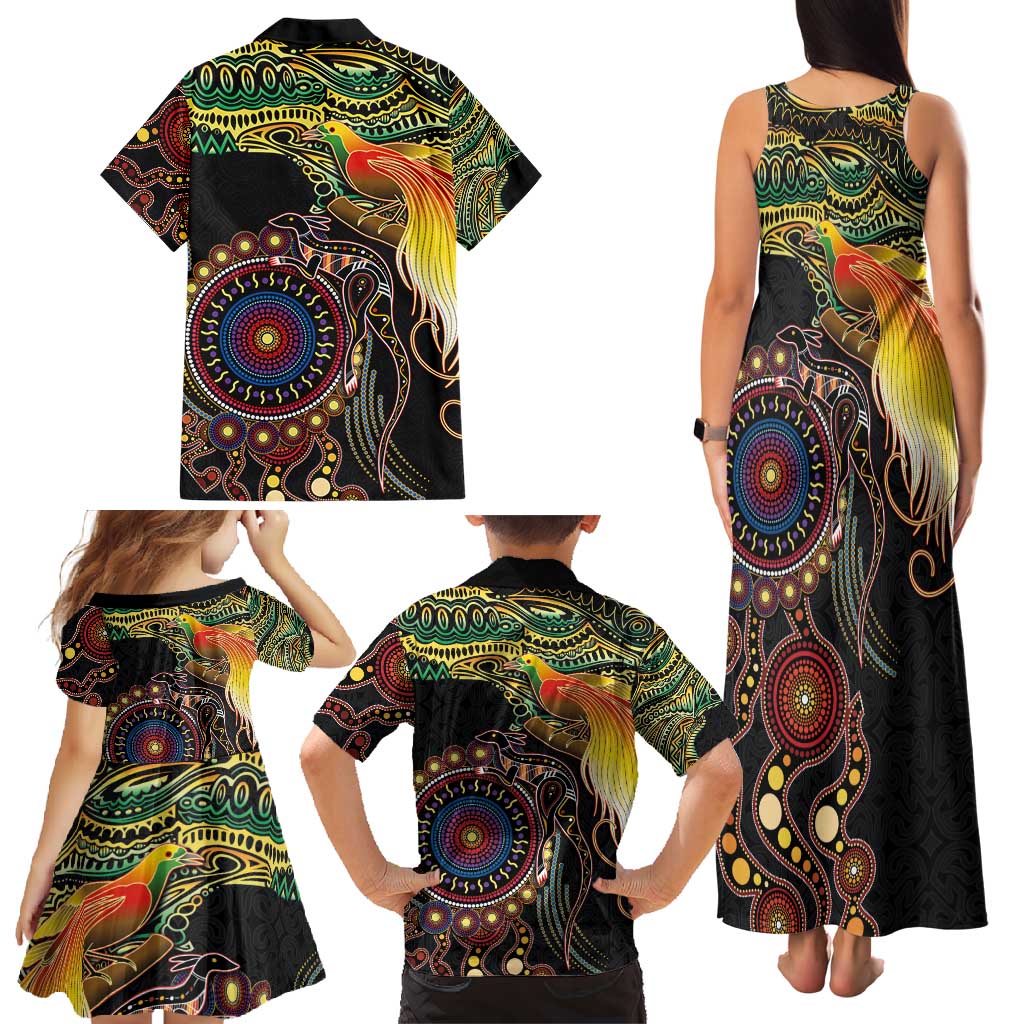 Papua New Guinea and Australia Together Family Matching Tank Maxi Dress and Hawaiian Shirt Bird of Paradise and Kangaroo Melanesian Aboriginal Motifs LT03 - Polynesian Pride