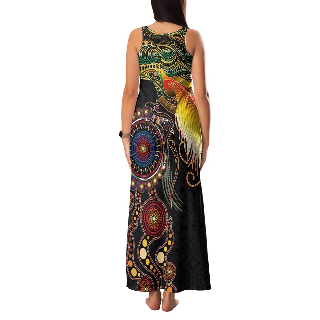 Papua New Guinea and Australia Together Family Matching Tank Maxi Dress and Hawaiian Shirt Bird of Paradise and Kangaroo Melanesian Aboriginal Motifs LT03 - Polynesian Pride