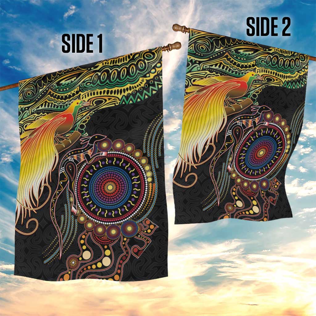Papua New Guinea and Australia Together Garden Flag Bird of Paradise and Kangaroo Melanesian Aboriginal Motifs LT03 - Polynesian Pride
