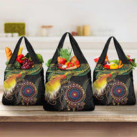 Papua New Guinea and Australia Together Grocery Bag Bird of Paradise and Kangaroo Melanesian Aboriginal Motifs LT03 3-pack One Size Black - Polynesian Pride
