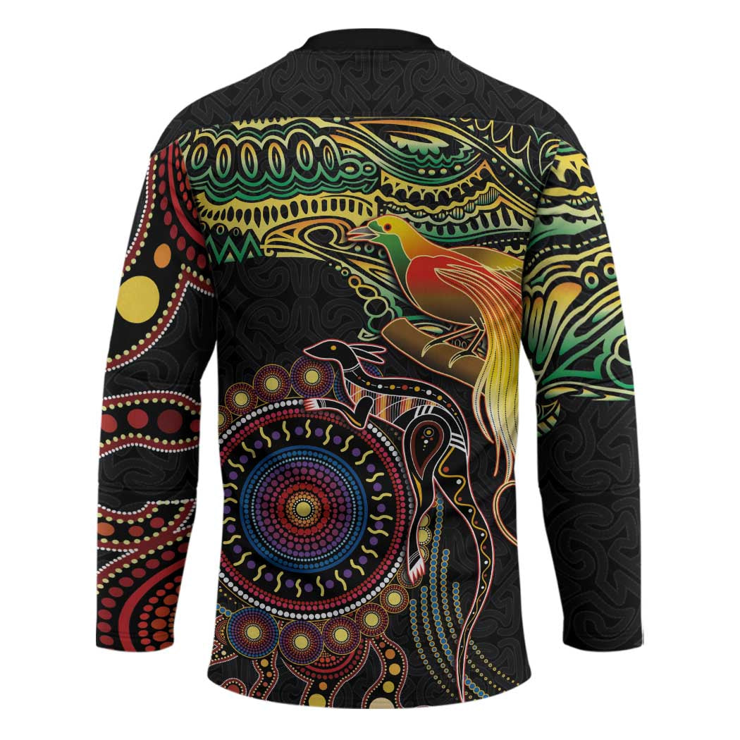Papua New Guinea and Australia Together Hockey Jersey Bird of Paradise and Kangaroo Melanesian Aboriginal Motifs LT03 - Polynesian Pride