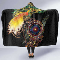 Papua New Guinea and Australia Together Hooded Blanket Bird of Paradise and Kangaroo Melanesian Aboriginal Motifs LT03 One Size Black - Polynesian Pride