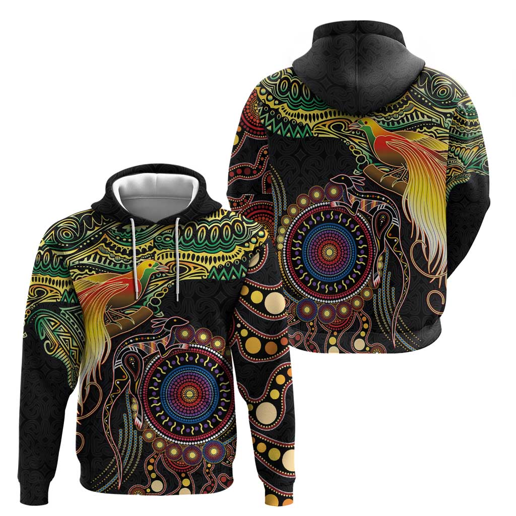 Papua New Guinea and Australia Together Hoodie Bird of Paradise and Kangaroo Melanesian Aboriginal Motifs LT03 - Polynesian Pride
