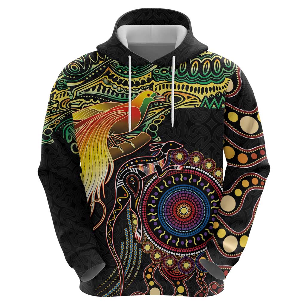 Papua New Guinea and Australia Together Hoodie Bird of Paradise and Kangaroo Melanesian Aboriginal Motifs LT03 - Polynesian Pride