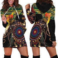 Papua New Guinea and Australia Together Hoodie Dress Bird of Paradise and Kangaroo Melanesian Aboriginal Motifs LT03 - Polynesian Pride