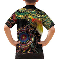 Papua New Guinea and Australia Together Kid Hawaiian Shirt Bird of Paradise and Kangaroo Melanesian Aboriginal Motifs LT03 - Polynesian Pride