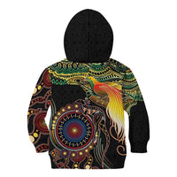 Papua New Guinea and Australia Together Kid Hoodie Bird of Paradise and Kangaroo Melanesian Aboriginal Motifs LT03 - Polynesian Pride