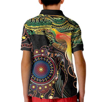 Papua New Guinea and Australia Together Kid Polo Shirt Bird of Paradise and Kangaroo Melanesian Aboriginal Motifs LT03 - Polynesian Pride