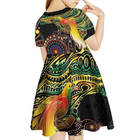 Papua New Guinea and Australia Together Kid Short Sleeve Dress Bird of Paradise and Kangaroo Melanesian Aboriginal Motifs LT03 - Polynesian Pride
