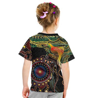Papua New Guinea and Australia Together Kid T Shirt Bird of Paradise and Kangaroo Melanesian Aboriginal Motifs LT03 - Polynesian Pride
