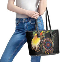 Papua New Guinea and Australia Together Leather Tote Bag Bird of Paradise and Kangaroo Melanesian Aboriginal Motifs LT03 - Polynesian Pride
