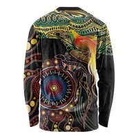Papua New Guinea and Australia Together Long Sleeve Shirt Bird of Paradise and Kangaroo Melanesian Aboriginal Motifs LT03 - Polynesian Pride