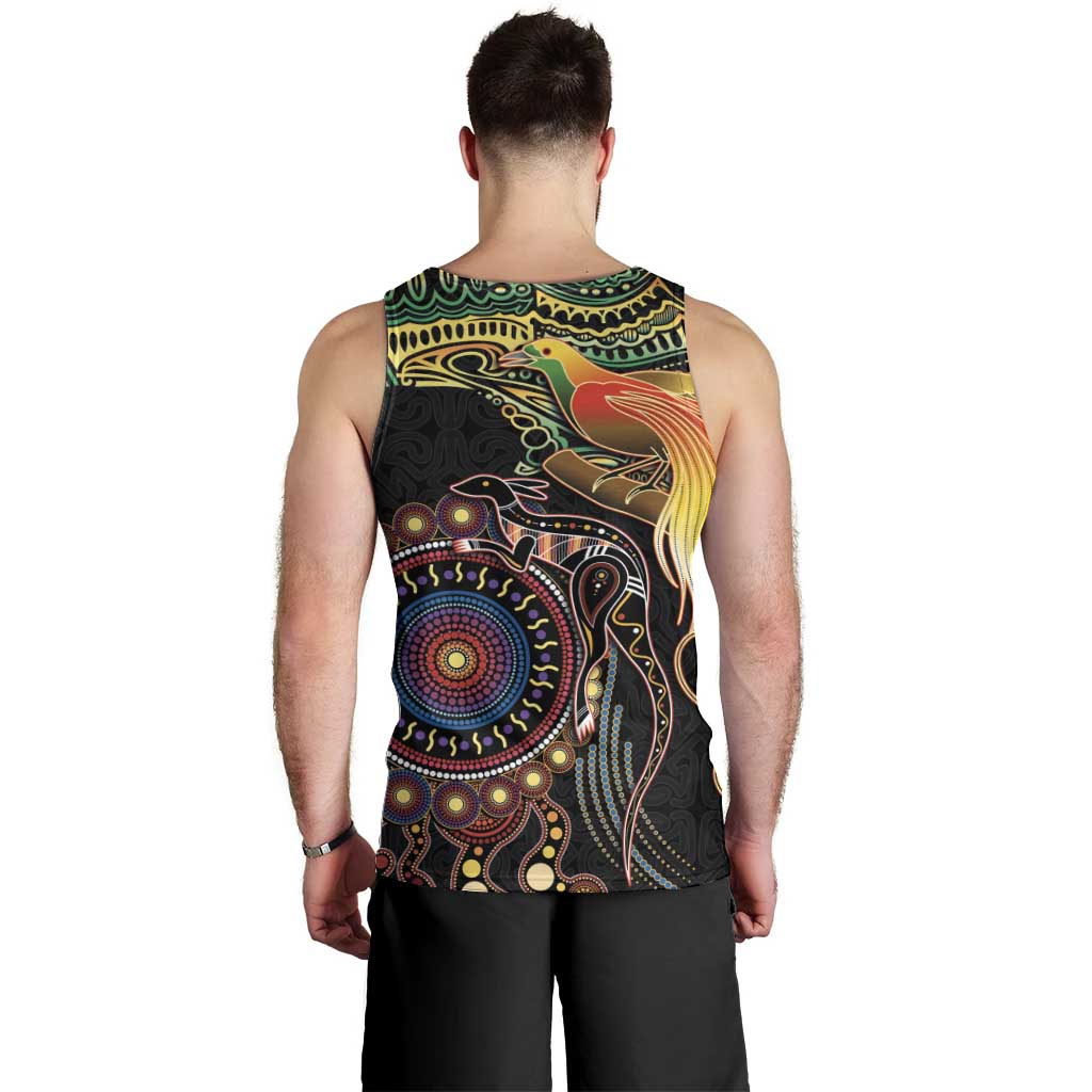 Papua New Guinea and Australia Together Men Tank Top Bird of Paradise and Kangaroo Melanesian Aboriginal Motifs LT03 - Polynesian Pride