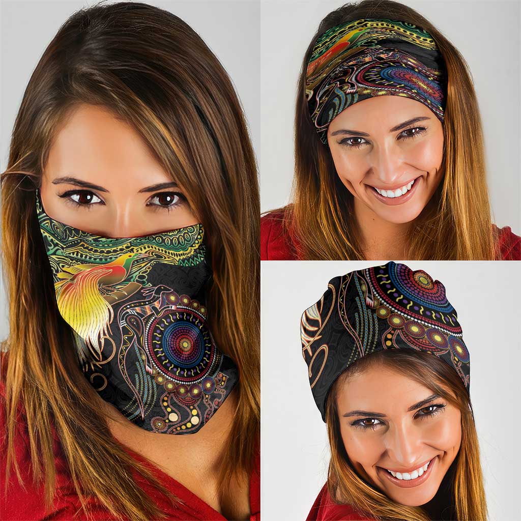 Papua New Guinea and Australia Together Neck Gaiter Bird of Paradise and Kangaroo Melanesian Aboriginal Motifs LT03 - Polynesian Pride