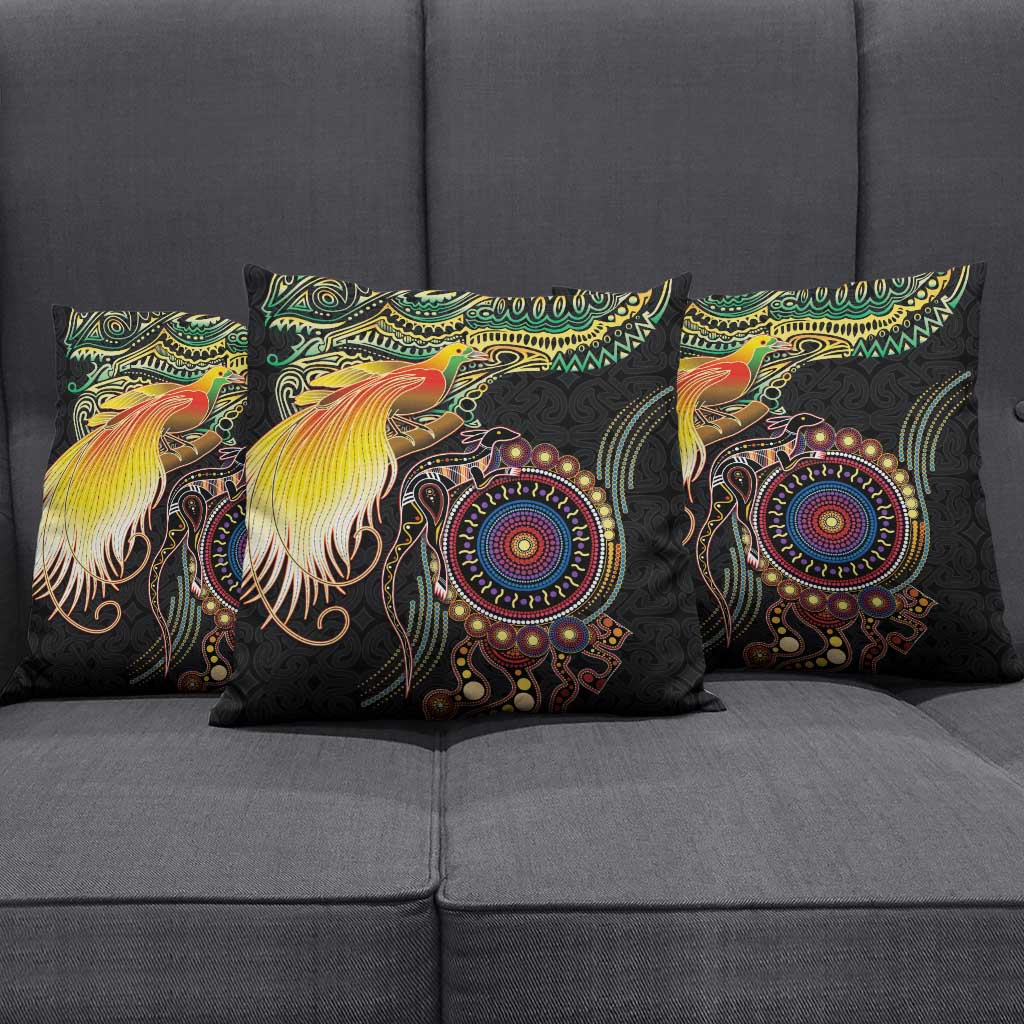 Papua New Guinea and Australia Together Pillow Cover Bird of Paradise and Kangaroo Melanesian Aboriginal Motifs LT03 - Polynesian Pride