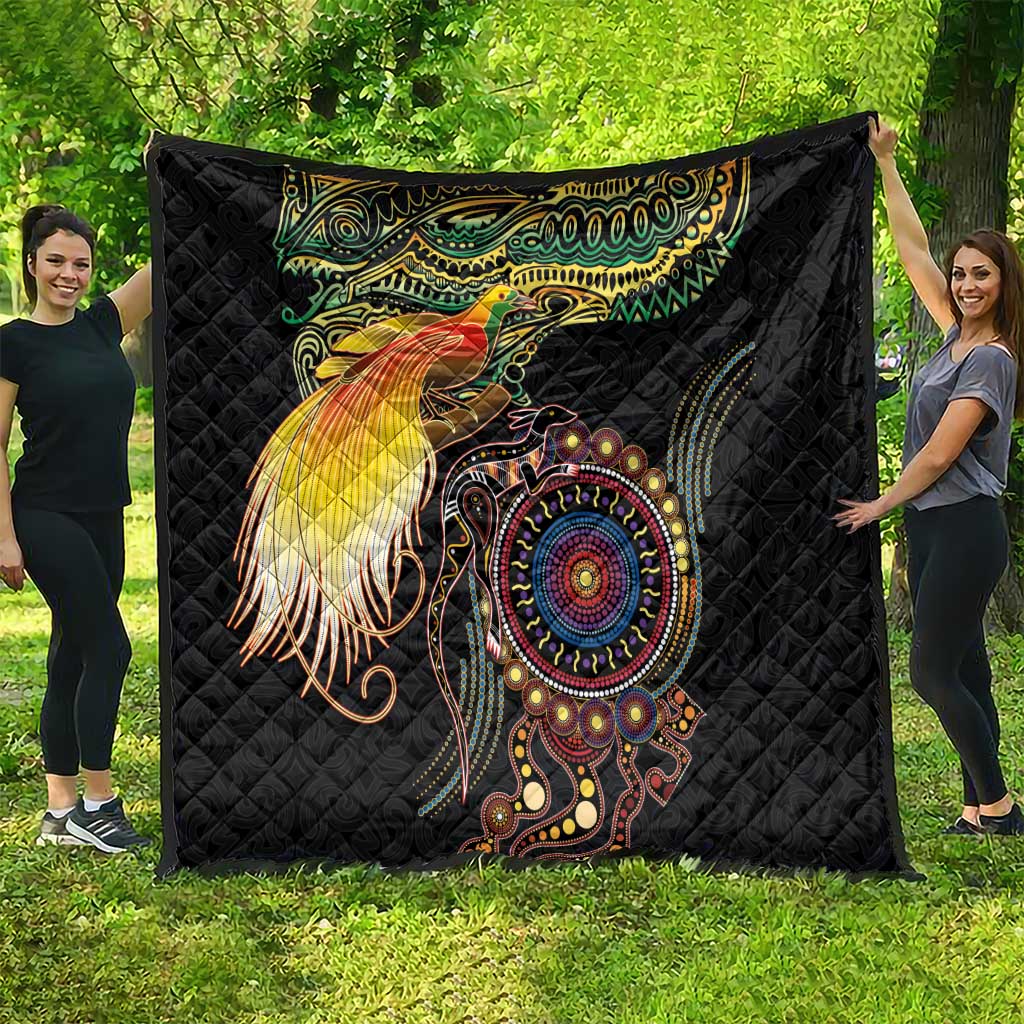 Papua New Guinea and Australia Together Quilt Bird of Paradise and Kangaroo Melanesian Aboriginal Motifs LT03 - Polynesian Pride