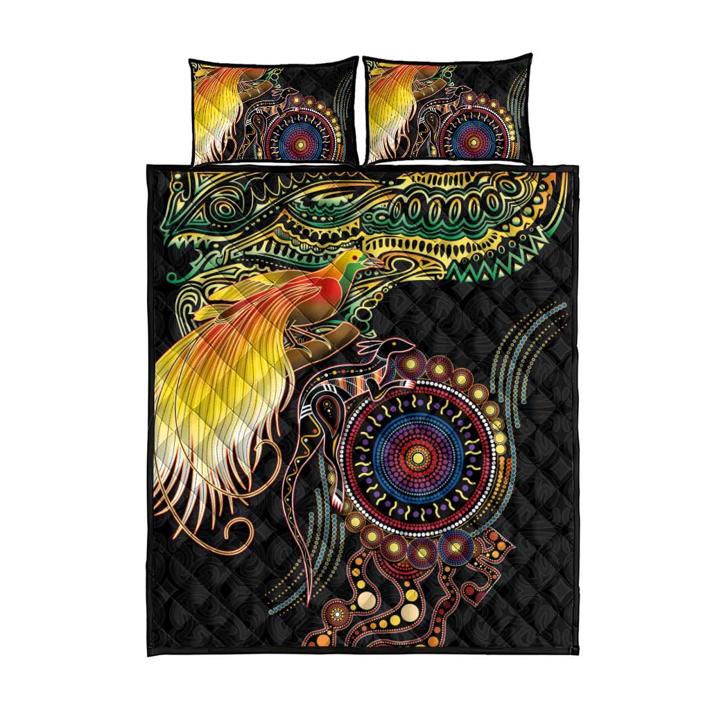 Papua New Guinea and Australia Together Quilt Bed Set Bird of Paradise and Kangaroo Melanesian Aboriginal Motifs LT03 - Polynesian Pride