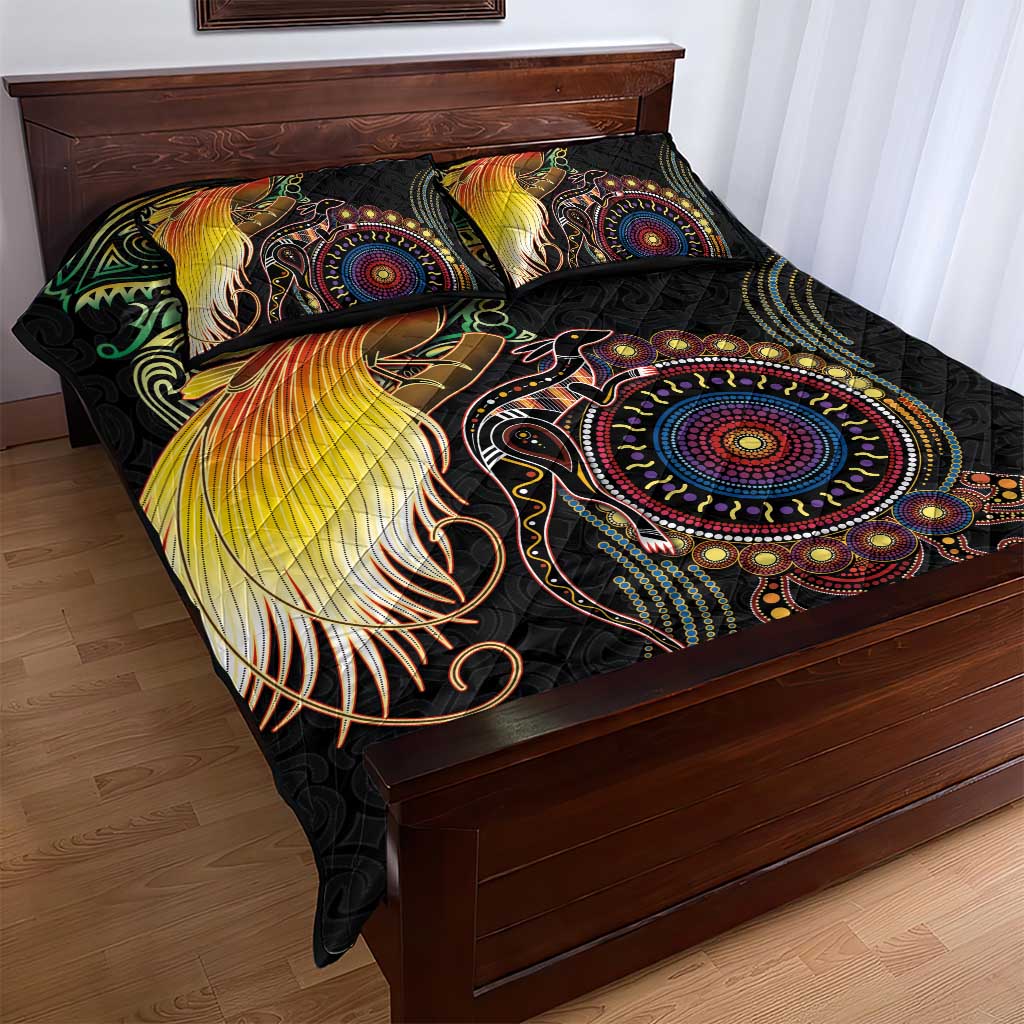 Papua New Guinea and Australia Together Quilt Bed Set Bird of Paradise and Kangaroo Melanesian Aboriginal Motifs LT03 - Polynesian Pride