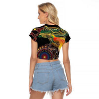 Papua New Guinea and Australia Together Raglan Cropped T Shirt Bird of Paradise and Kangaroo Melanesian Aboriginal Motifs LT03 - Polynesian Pride