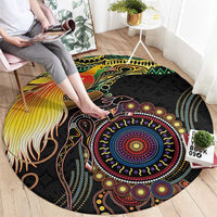 Papua New Guinea and Australia Together Round Carpet Bird of Paradise and Kangaroo Melanesian Aboriginal Motifs LT03 - Polynesian Pride