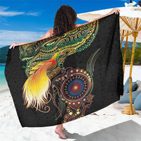 Papua New Guinea and Australia Together Sarong Bird of Paradise and Kangaroo Melanesian Aboriginal Motifs LT03 One Size 44 x 66 inches Black - Polynesian Pride