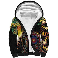 Papua New Guinea and Australia Together Sherpa Hoodie Bird of Paradise and Kangaroo Melanesian Aboriginal Motifs LT03 Unisex Black - Polynesian Pride