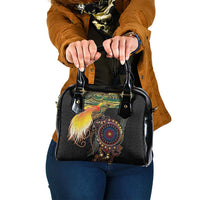 Papua New Guinea and Australia Together Shoulder Handbag Bird of Paradise and Kangaroo Melanesian Aboriginal Motifs LT03 One Size Black - Polynesian Pride