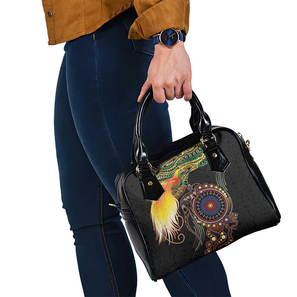 Papua New Guinea and Australia Together Shoulder Handbag Bird of Paradise and Kangaroo Melanesian Aboriginal Motifs LT03 - Polynesian Pride