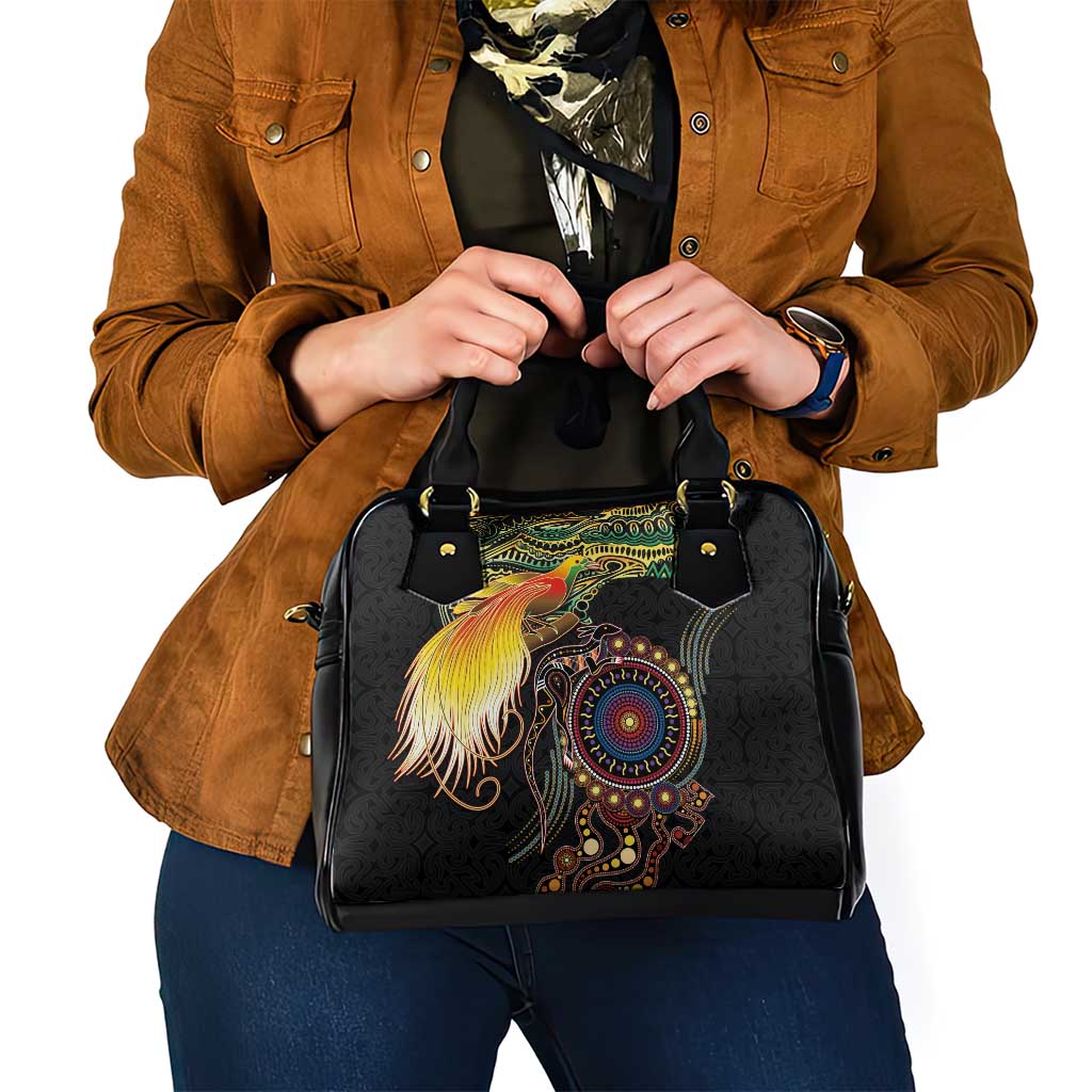 Papua New Guinea and Australia Together Shoulder Handbag Bird of Paradise and Kangaroo Melanesian Aboriginal Motifs LT03 - Polynesian Pride