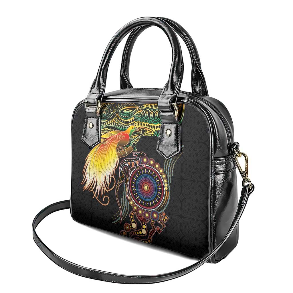 Papua New Guinea and Australia Together Shoulder Handbag Bird of Paradise and Kangaroo Melanesian Aboriginal Motifs LT03 - Polynesian Pride
