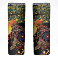 Papua New Guinea and Australia Together Skinny Tumbler Bird of Paradise and Kangaroo Melanesian Aboriginal Motifs LT03 Black - Polynesian Pride