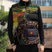 Papua New Guinea and Australia Together Sleeveless Puffer Jacket Bird of Paradise and Kangaroo Melanesian Aboriginal Motifs LT03 - Polynesian Pride