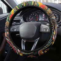 Papua New Guinea and Australia Together Steering Wheel Cover Bird of Paradise and Kangaroo Melanesian Aboriginal Motifs LT03 - Polynesian Pride
