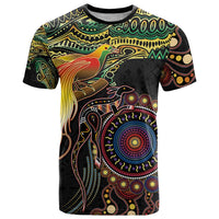 Papua New Guinea and Australia Together T Shirt Bird of Paradise and Kangaroo Melanesian Aboriginal Motifs LT03 Black - Polynesian Pride