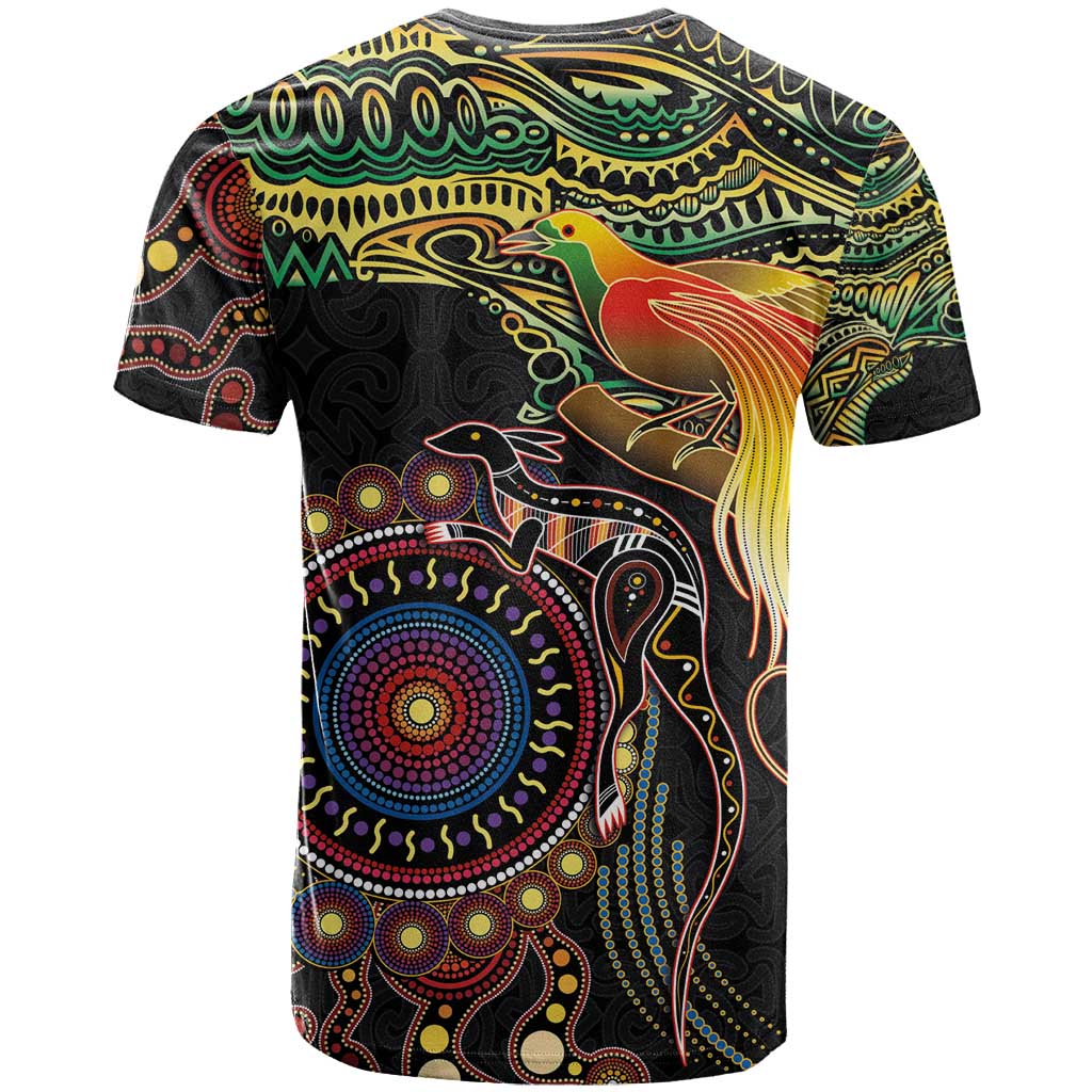 Papua New Guinea and Australia Together T Shirt Bird of Paradise and Kangaroo Melanesian Aboriginal Motifs LT03 - Polynesian Pride