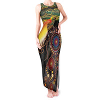 Papua New Guinea and Australia Together Tank Maxi Dress Bird of Paradise and Kangaroo Melanesian Aboriginal Motifs LT03 Women Black - Polynesian Pride