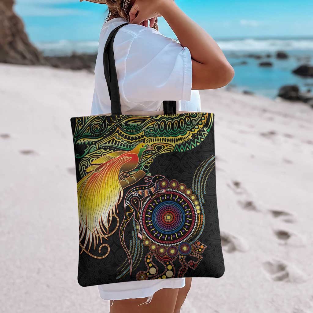 Papua New Guinea and Australia Together Tote Bag Bird of Paradise and Kangaroo Melanesian Aboriginal Motifs LT03 - Polynesian Pride