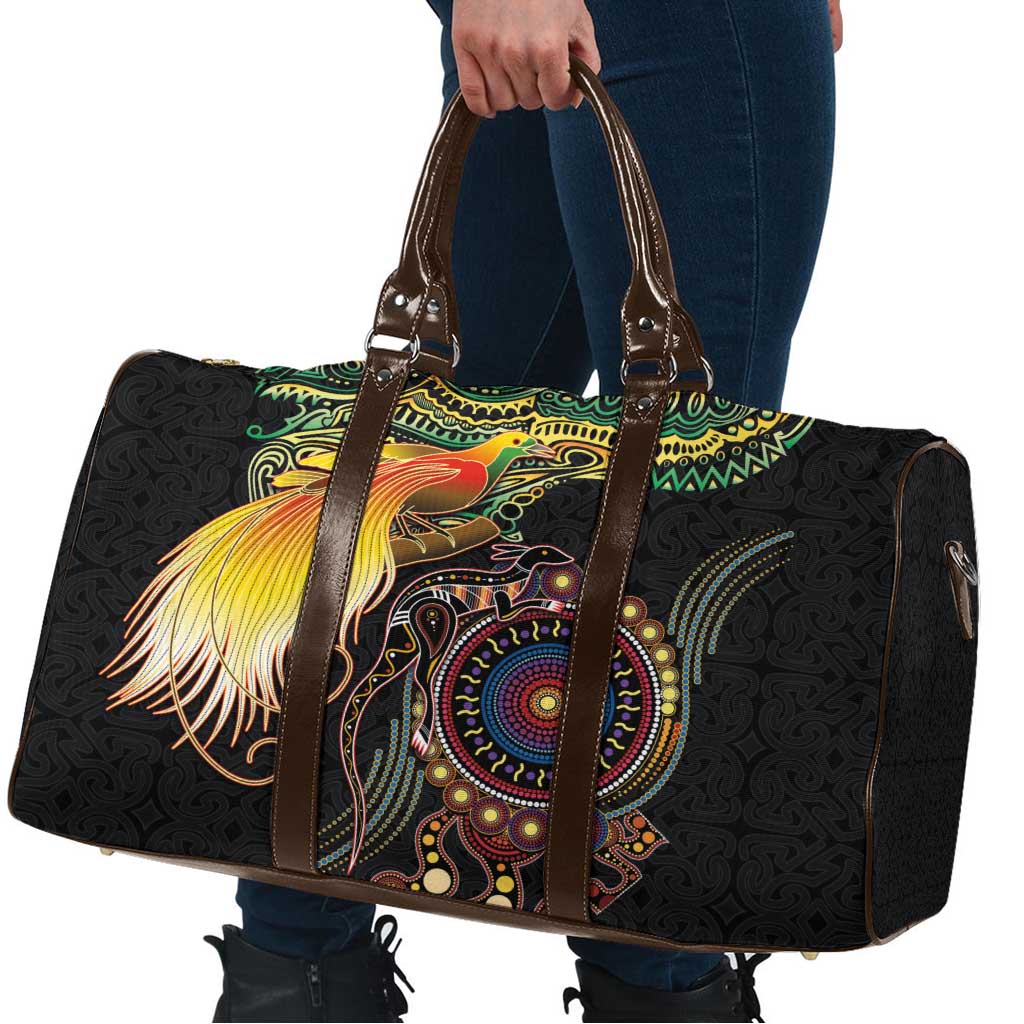 Papua New Guinea and Australia Together Travel Bag Bird of Paradise and Kangaroo Melanesian Aboriginal Motifs LT03 - Polynesian Pride