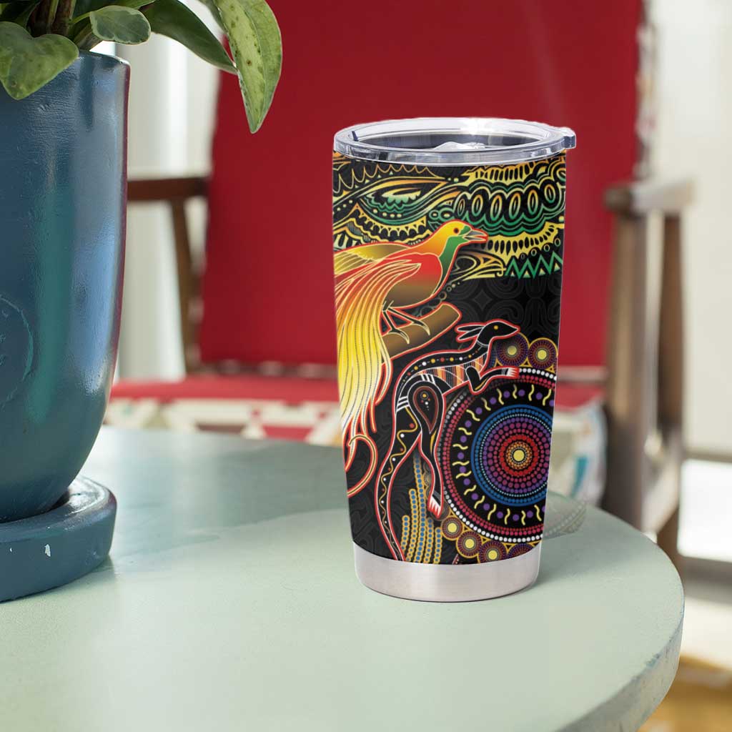 Papua New Guinea and Australia Together Tumbler Cup Bird of Paradise and Kangaroo Melanesian Aboriginal Motifs LT03 - Polynesian Pride