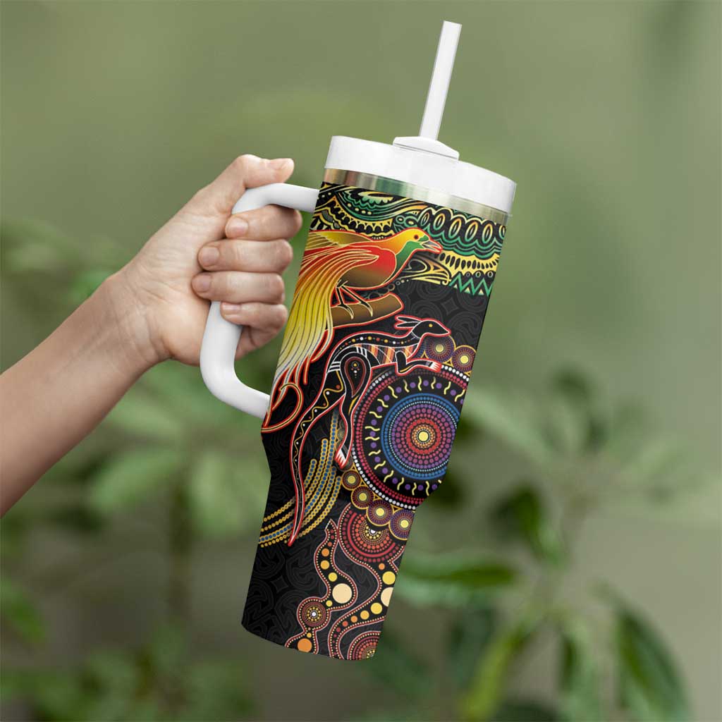 Papua New Guinea and Australia Together Tumbler With Handle Bird of Paradise and Kangaroo Melanesian Aboriginal Motifs LT03 - Polynesian Pride