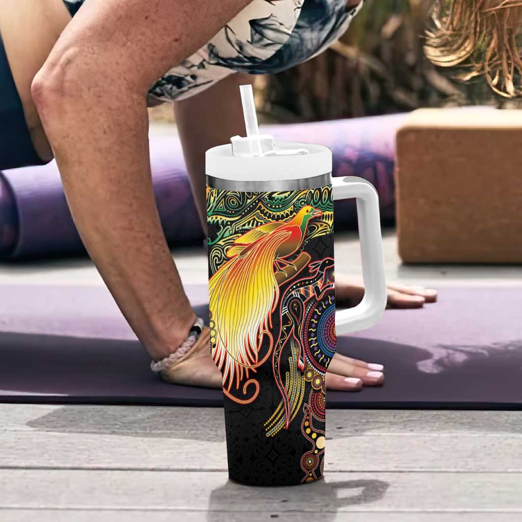 Papua New Guinea and Australia Together Tumbler With Handle Bird of Paradise and Kangaroo Melanesian Aboriginal Motifs LT03 - Polynesian Pride