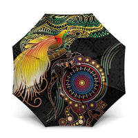 Papua New Guinea and Australia Together Umbrella Bird of Paradise and Kangaroo Melanesian Aboriginal Motifs LT03 One Size Folded 11.42 inch Opened Diameter 37.4 inch Black - Polynesian Pride