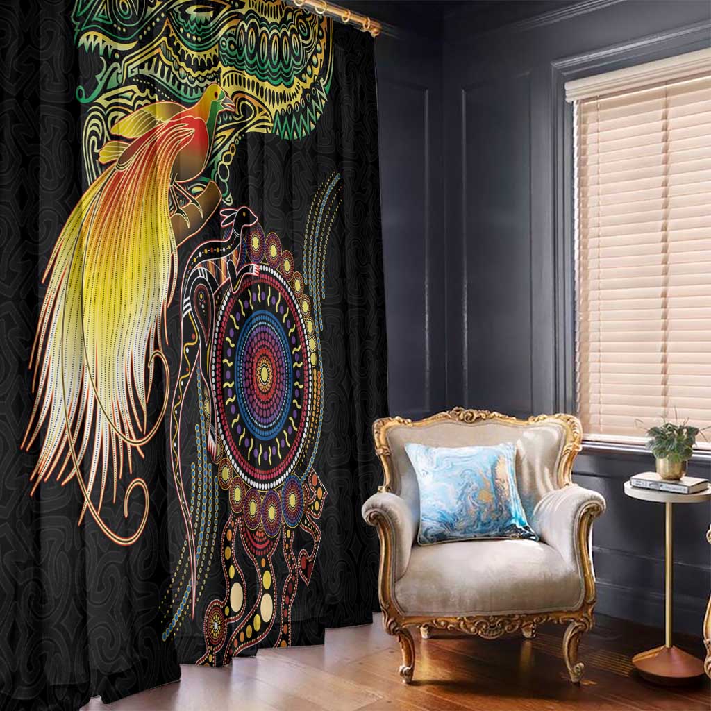 Papua New Guinea and Australia Together Window Curtain Bird of Paradise and Kangaroo Melanesian Aboriginal Motifs LT03 - Polynesian Pride